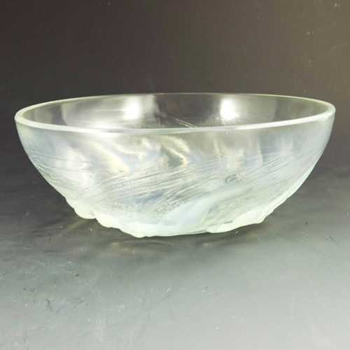 723 - Rene Lalique, an Ondines glass bowl Ouverte, model 380, designed circa 1921, blue opalescent, engrav... 