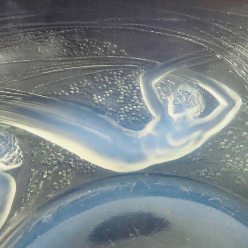 723 - Rene Lalique, an Ondines glass bowl Ouverte, model 380, designed circa 1921, blue opalescent, engrav... 