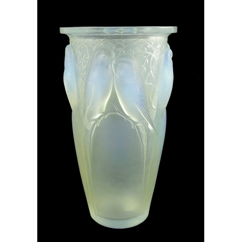 726 - Rene Lalique, a Ceylan glass vase, model 905, designed circa 1924, blue opalescent, engraved R Laliq... 