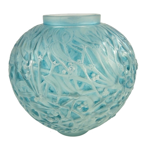 728 - Rene Lalique, a Gui glass vase, model 948, designed circa 1920, blue stained, engraved Lalique , 17c... 