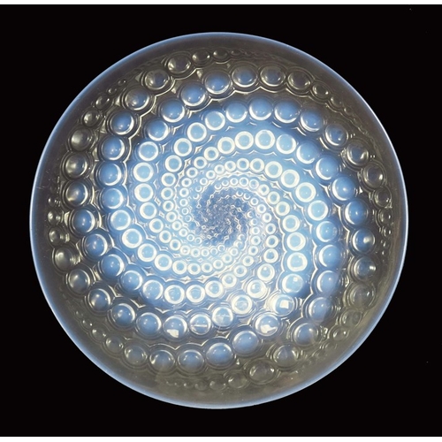 738 - Rene Lalique, a Volutes glass plate, designed 1932, blue opalescent, acid mark R Lalique France, 27c... 