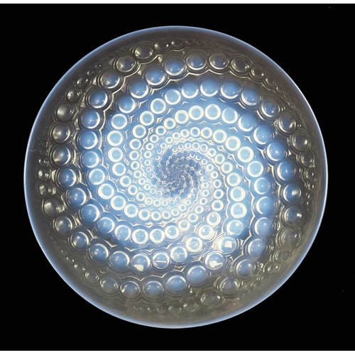 738 - Rene Lalique, a Volutes glass plate, designed 1932, blue opalescent, acid mark R Lalique France, 27c... 