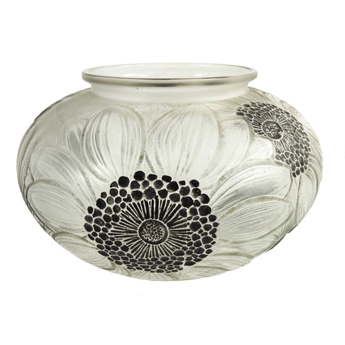 744 - Rene Lalique, a Dahlias glass vase, model 938, designed circa 1923, frosted and enamelled, moulded a... 