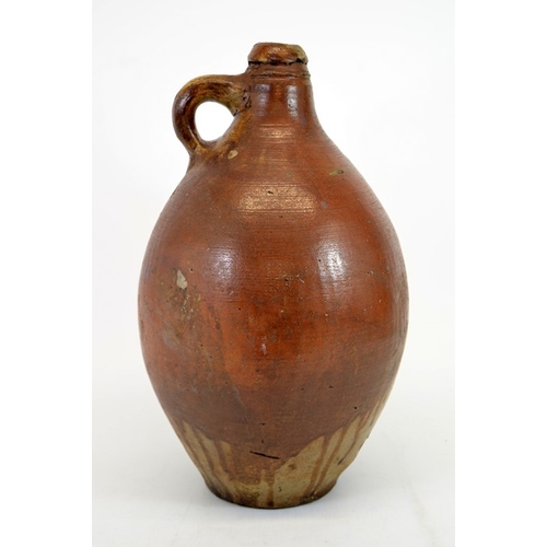 768 - An 18th century salt glazed stoneware flagon, ovoid Bartmankrug form, incised 2 for two gallon and V... 