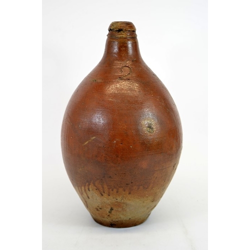 768 - An 18th century salt glazed stoneware flagon, ovoid Bartmankrug form, incised 2 for two gallon and V... 