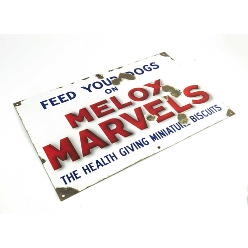 796 - Early 20th century enamel advertising sign, Feed your dogs on MELOX MARVELS, 56cm x 35.5cm