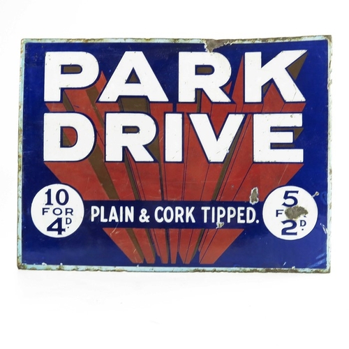 800 - A double sided enamel sign advertising PARK DRIVE, plain & cork tipped cigarettes, 41cm x 30.5cm