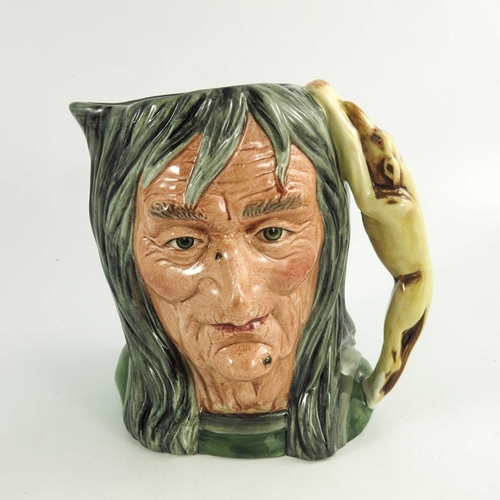 823 - A Royal Doulton large character jug, Pendle Witch, clothing painted in a colourway, Royal Doulton ba... 