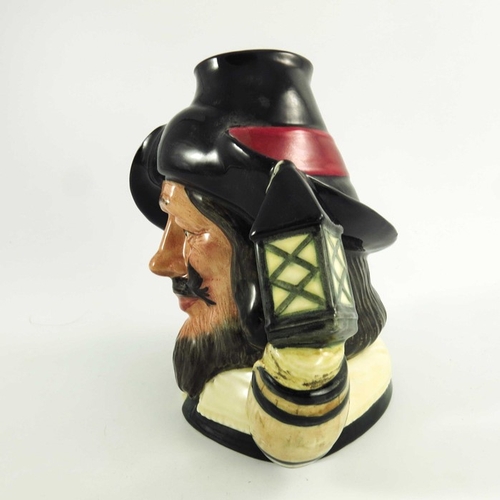 845 - A Royal Doulton large character jug, Guy Fawkes, hat band darker red painted in a colourway,  proper... 