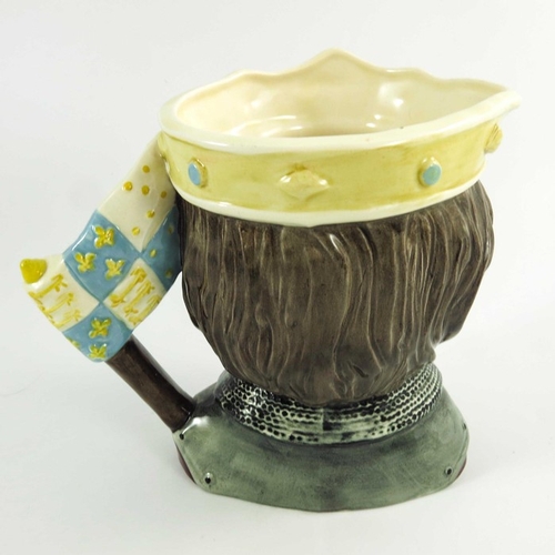 846 - A Royal Doulton large character jug, Henry V, flag and crown painted in a colourway, 19cm high