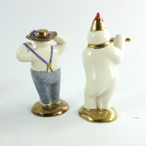 892 - Two Royal Doulton snowmen figures, Stylish and Flautist, gold and silver highlights colourway, prope... 