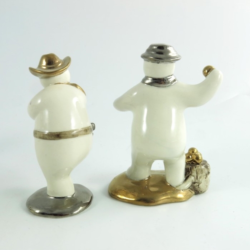 922 - Two Royal Doulton snowmen figures, Cowboy and Snowballing, gold and silver highlights colourway, pro... 