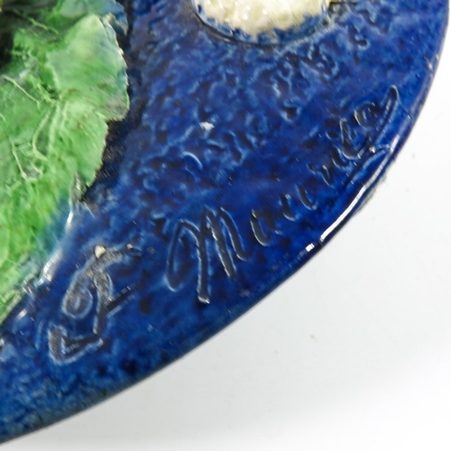 983 - Francois Maurice, a Palissy dish, circa 1875, relief moulded with a fish on bracken, surrounded by s... 