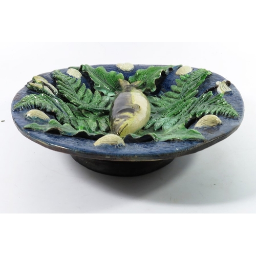 983 - Francois Maurice, a Palissy dish, circa 1875, relief moulded with a fish on bracken, surrounded by s... 