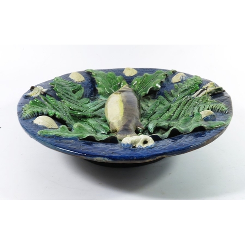 983 - Francois Maurice, a Palissy dish, circa 1875, relief moulded with a fish on bracken, surrounded by s... 