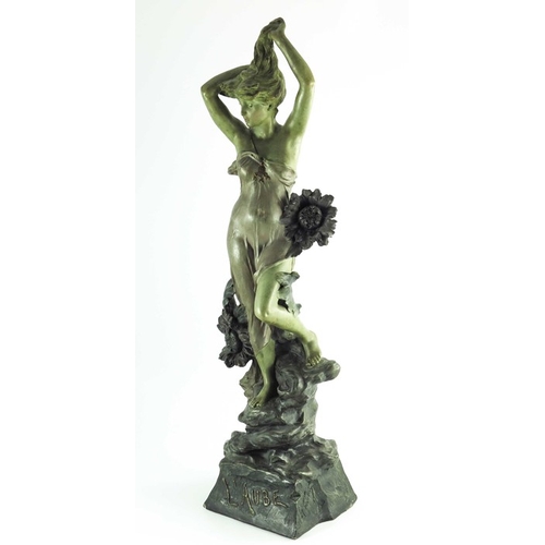 1002 - Alfred John Foretay, L'Aube, circa 1900, an art nouveau terracotte sculpture of woman with an imitat... 