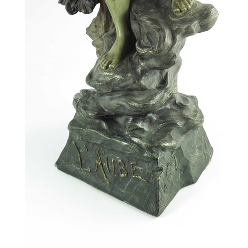 1002 - Alfred John Foretay, L'Aube, circa 1900, an art nouveau terracotte sculpture of woman with an imitat... 