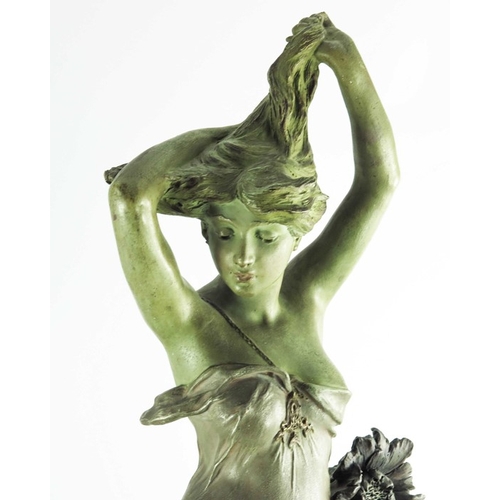 1002 - Alfred John Foretay, L'Aube, circa 1900, an art nouveau terracotte sculpture of woman with an imitat... 