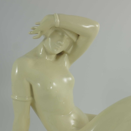 1004 - Maurice Girard, art deco ceramic sculpture, circa 1930, cream coloured sculpture of a nude lady recl... 