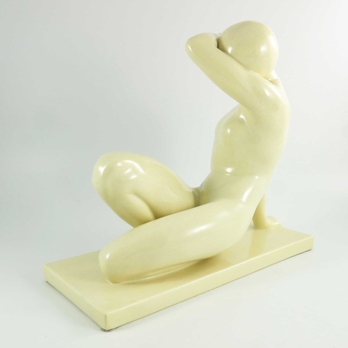 1004 - Maurice Girard, art deco ceramic sculpture, circa 1930, cream coloured sculpture of a nude lady recl... 