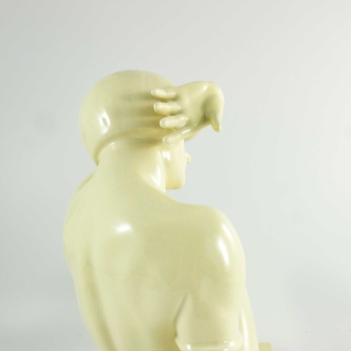 1004 - Maurice Girard, art deco ceramic sculpture, circa 1930, cream coloured sculpture of a nude lady recl... 