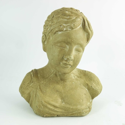 1007 - A terracotta and plaster art pottery bust of a sleeping girl, 26cm high