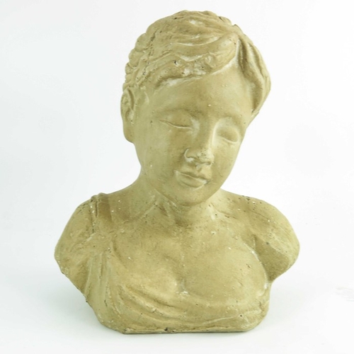 1007 - A terracotta and plaster art pottery bust of a sleeping girl, 26cm high