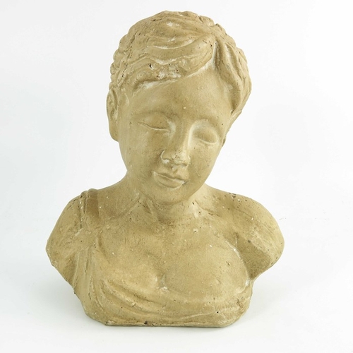 1007 - A terracotta and plaster art pottery bust of a sleeping girl, 26cm high