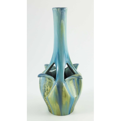 1014 - Olivier de Sorra for Pierrefonds, an Art Nouveau vase, circa 1905, dimpled bottle form, cut with pee... 