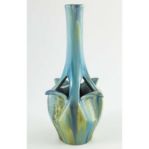 1014 - Olivier de Sorra for Pierrefonds, an Art Nouveau vase, circa 1905, dimpled bottle form, cut with pee... 