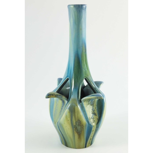 1014 - Olivier de Sorra for Pierrefonds, an Art Nouveau vase, circa 1905, dimpled bottle form, cut with pee... 