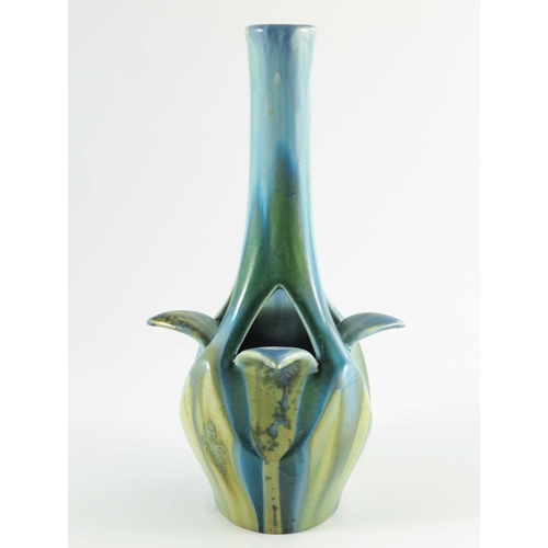 1014 - Olivier de Sorra for Pierrefonds, an Art Nouveau vase, circa 1905, dimpled bottle form, cut with pee... 