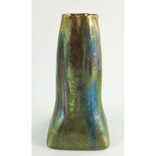 1017 - Clement Massier, an iridescent lustre vase, circa 1900, tapered gourd form with square foot and crim... 