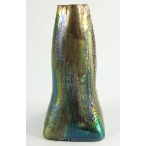 1017 - Clement Massier, an iridescent lustre vase, circa 1900, tapered gourd form with square foot and crim... 