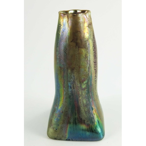 1017 - Clement Massier, an iridescent lustre vase, circa 1900, tapered gourd form with square foot and crim... 