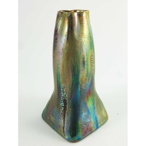 1017 - Clement Massier, an iridescent lustre vase, circa 1900, tapered gourd form with square foot and crim... 