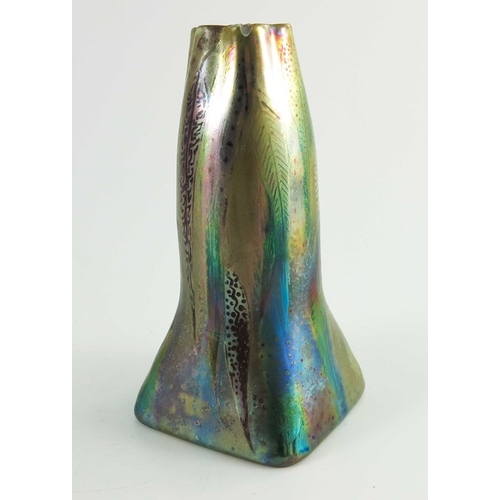 1017 - Clement Massier, an iridescent lustre vase, circa 1900, tapered gourd form with square foot and crim... 