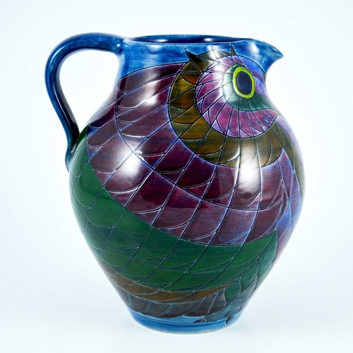 1035 - Sally Tuffin for Dennis China Works, an Owl jug, circa 1999, ovoid form, incised decoration, impress... 