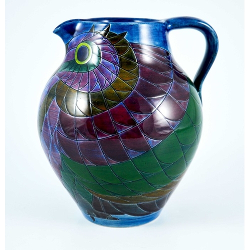 1035 - Sally Tuffin for Dennis China Works, an Owl jug, circa 1999, ovoid form, incised decoration, impress... 