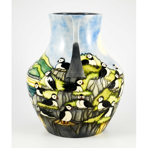 1039 - Carole Lovett for Moorcroft, a large Puffin vase, 1997, twin handled amphora form, impressed marks, ... 