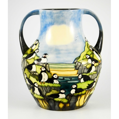 1039 - Carole Lovett for Moorcroft, a large Puffin vase, 1997, twin handled amphora form, impressed marks, ... 