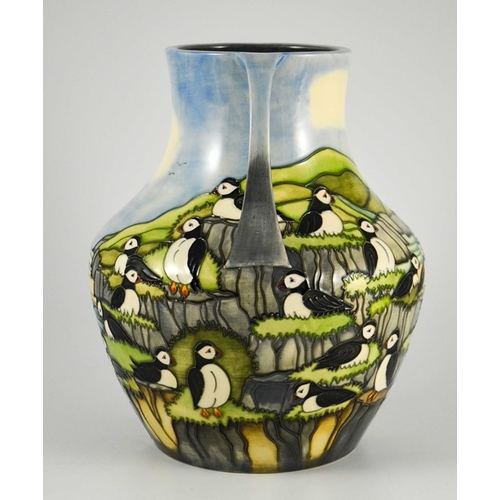 1039 - Carole Lovett for Moorcroft, a large Puffin vase, 1997, twin handled amphora form, impressed marks, ... 