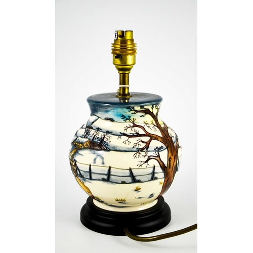 1040 - Anji Davenport for Moorcroft, a Woodside Farm lamp base, 2000, ovoid shouldered form, on wooden base... 