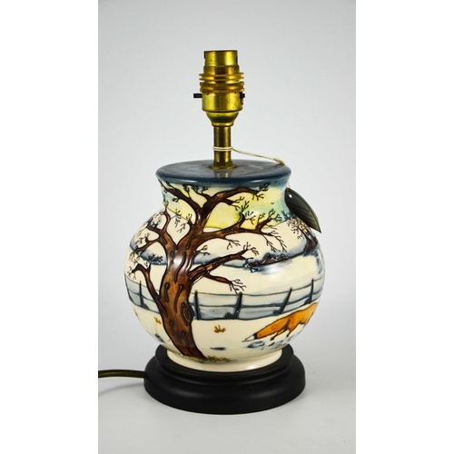 1040 - Anji Davenport for Moorcroft, a Woodside Farm lamp base, 2000, ovoid shouldered form, on wooden base... 