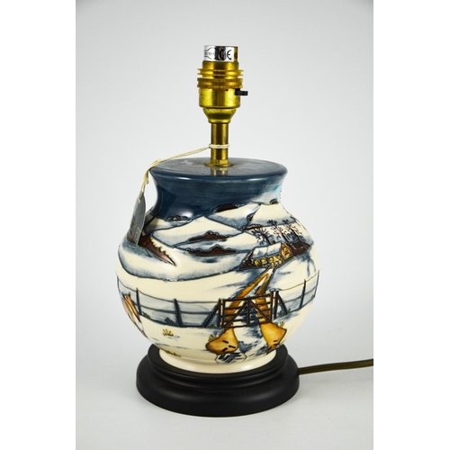 1040 - Anji Davenport for Moorcroft, a Woodside Farm lamp base, 2000, ovoid shouldered form, on wooden base... 