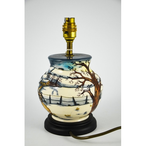 1040 - Anji Davenport for Moorcroft, a Woodside Farm lamp base, 2000, ovoid shouldered form, on wooden base... 