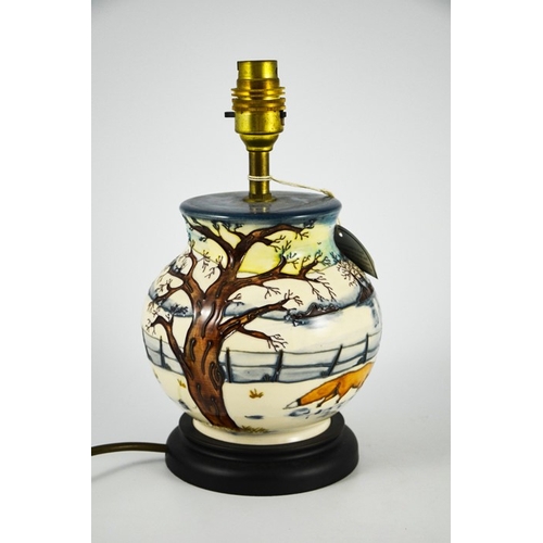 1040 - Anji Davenport for Moorcroft, a Woodside Farm lamp base, 2000, ovoid shouldered form, on wooden base... 