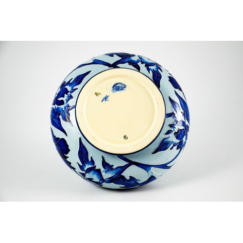 1041 - Philip Gibson for Moorcroft, a blue on blue Peony vase, 1999, squat bulboud form, impressed marks, 1... 