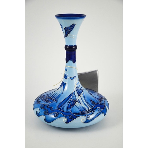 1042 - After William Moorcroft, a Moorcroft Centenary Yacht vase, 1996, ships decanted form with knopped ne... 