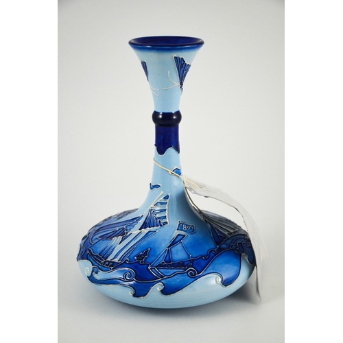 1042 - After William Moorcroft, a Moorcroft Centenary Yacht vase, 1996, ships decanted form with knopped ne... 